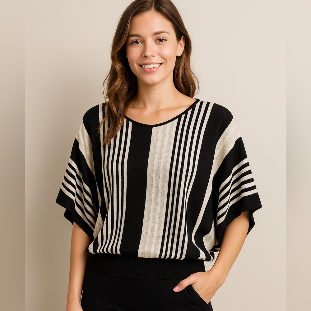 Caren Sport Striped Metallic Batwing Sweater – Women’s 2X – Made in USA